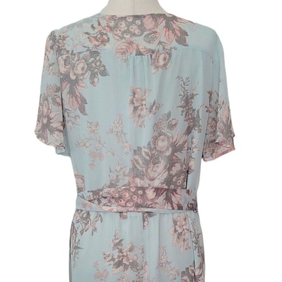 Leith Green Floral Wrap High-Low Lined Chiffon Dress Size XXL - Picture 8 of 10